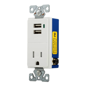 Tomacorriente Sencillo 15A/125V Combinado con 2 Usb de 5VDC Blanco. COOPER WIRING - Imagen 1