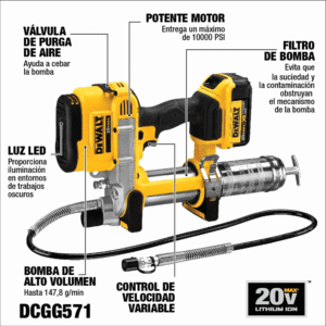 Engrasadora Inalámbrica de 20V Max 14.5 Onzas 10,000 PSI 5OZ/Min con 1 Batería de 4.0 Amperios. DEWALT - Imagen 3