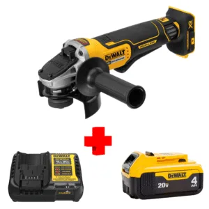 COMBO - DEWALT - Esmeriladora Angular 4-1/2 Inalámbrica 20V Max XR de 9,000 Revoluciones por Minuto, Brushless, Interruptor de Paleta más Cargador y Batería de 4 Amperios