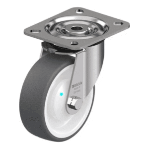 Rueda de 4" Giratoria Inoxidable Poliuretano Termoplástico de 100 X 35MM 250KG con Rodamiento Bola A.Hilo. BLICKLE