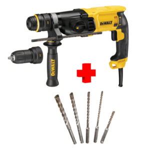 COMBO - DEWALT - Rotomartillo 1″ SDS Plus con 3 Funciones, 2.6 Joules de 0 a 5,540 Golpes por Minuto, 0 a 1,500 Revoluciones por Minuto, Cambio Rápido, Maletín Plástico, 7.5 Amperios 120V más Juego Broca Concreto SDS Plus - Imagen 1
