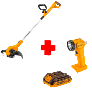 COMBO - INGCO - Desbrozadora Inalámbrico más Lampara LED más 1 Batería de 4.0 Amperios