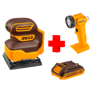 COMBO - INGCO - Lijadora Acabado más Lampara Led más 1 Batería de 2.0 Amperios - Imagen 1