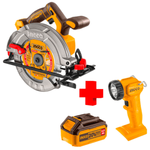 COMBO - INGCO - Sierra Circular de 7-1/4 más Lampara Led más 1 Batería de 4.0 Amperios