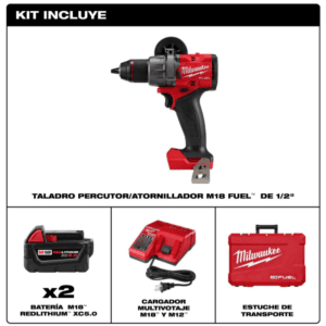 Taladro Martillo 1/2 Inalámbrico 18V Fuel con 2 Velocidades Variables de 0 a 500 y 0 a 2,000, Reversible, Brushless, 0 a 33,000 Golpes por Minuto, sin Llave, 2 Batería 5.0 Amperios, Cargador y Maletín. MILWAUKEE - Imagen 3